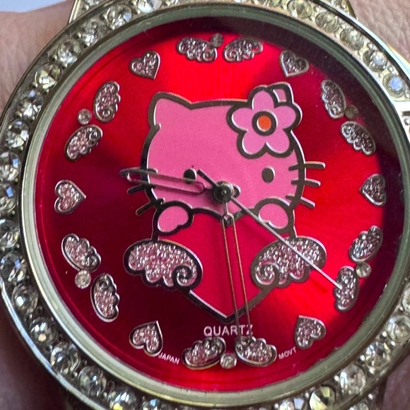 โฐ  Rare Vintage Early 2000โs Hello Kitty Red Leather and Pave Crystal Watch - Picture 6 of 13